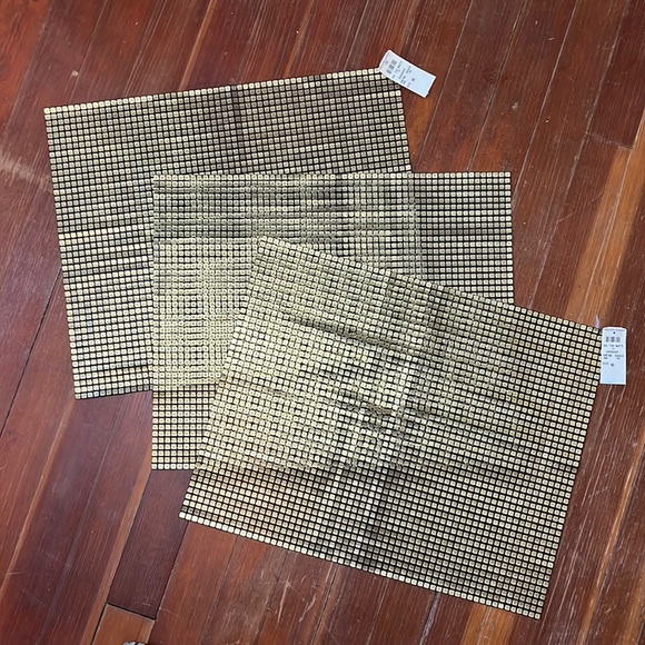 Bergdorf Goodman Dining Nwt Set Of 3 Vintage Gold Metal Grid